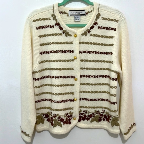 Crystal Kobe Vintage women’s prairie embroidered cardigan gold buttons pockets - Picture 2 of 5